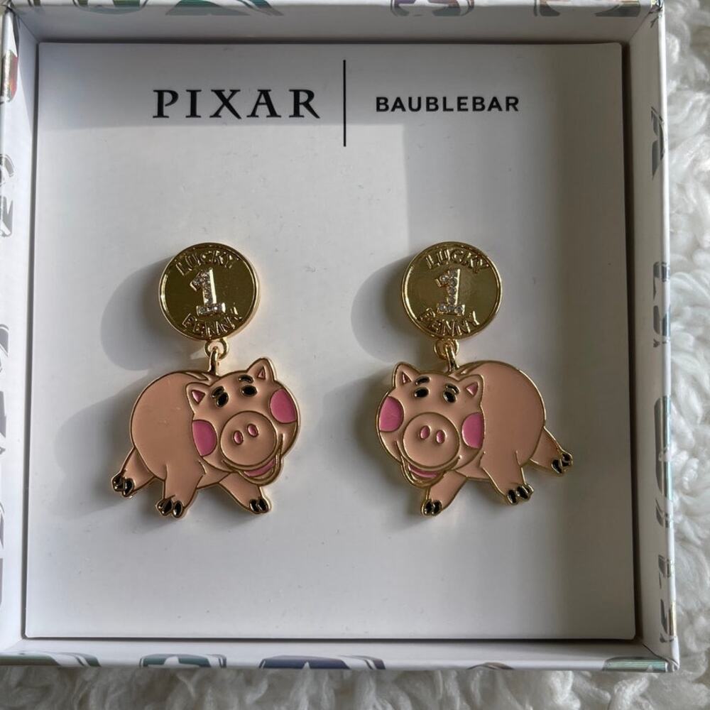 Disney Pixar BaubleBar Toy Story Hamm Earrings Coin Drop Studs NEW Pink Gold